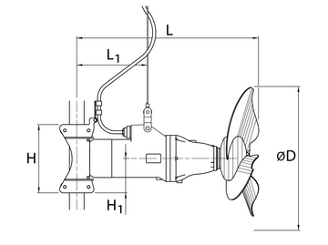 Dimensions of TSR submersible agitator